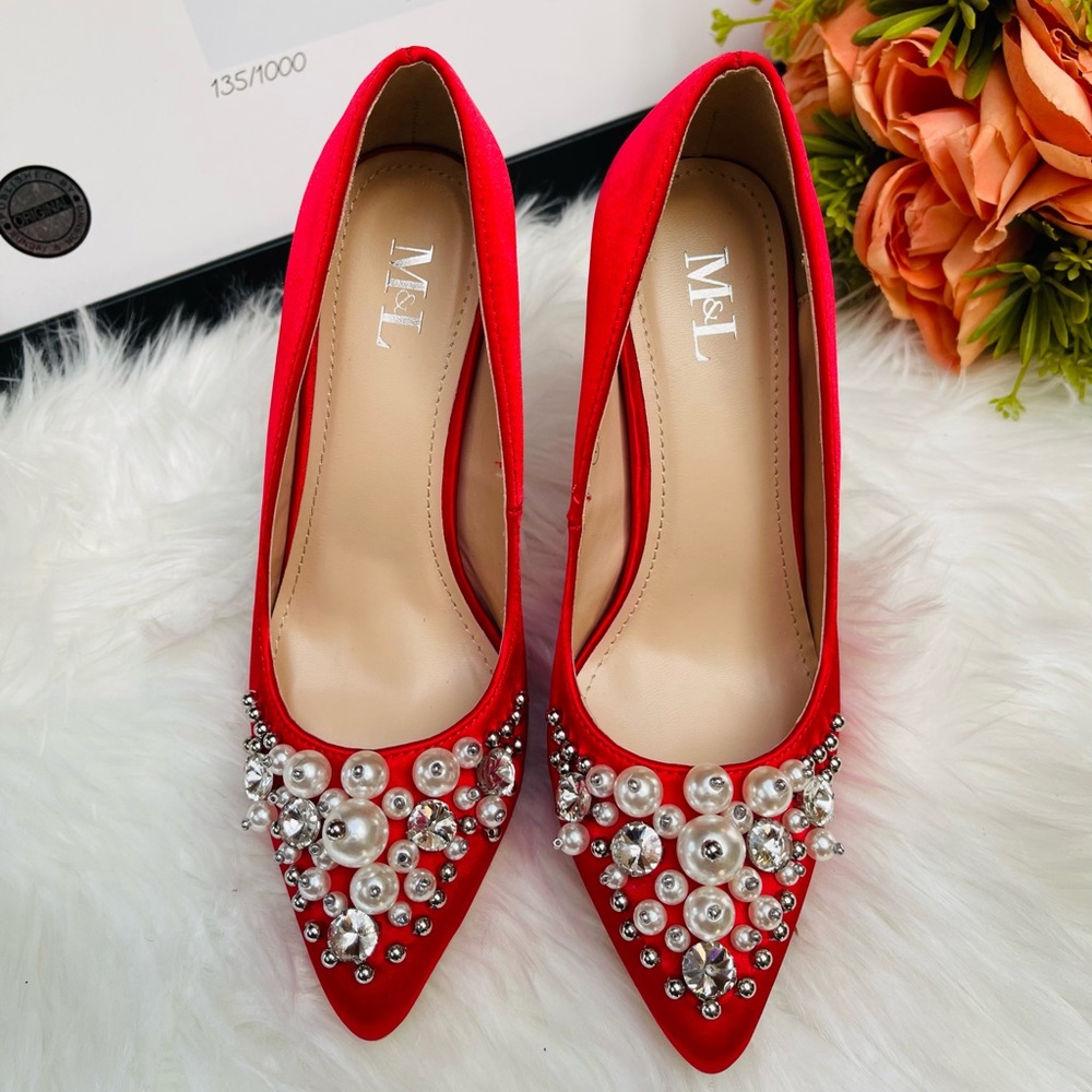 Embellished Red Satin Heel - Picture 5 of 9